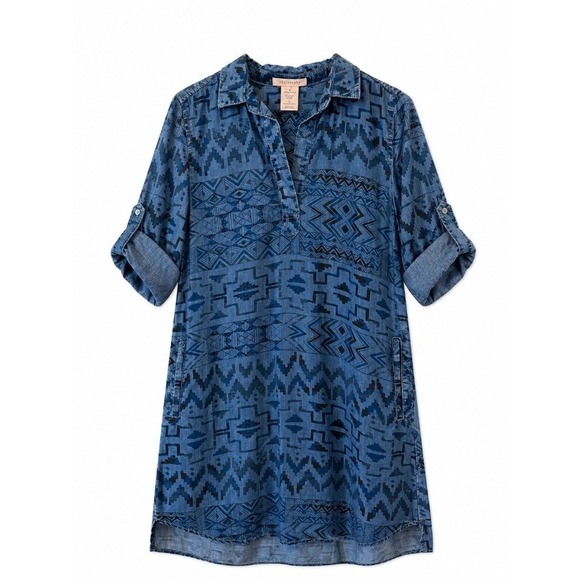 Philosophy Dresses & Skirts - Philosophy Womens Aztec Print Chambray Shirt Dress‎ Tencel Blue Size S